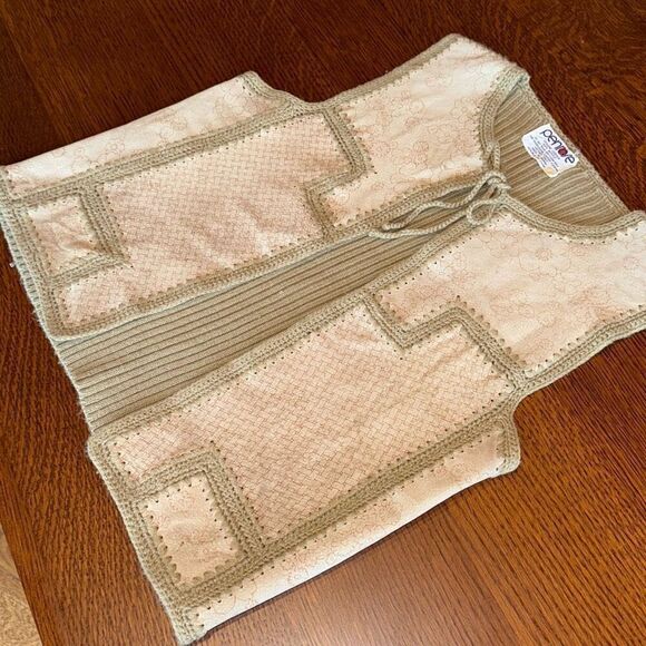 Vintage 60’s 70’s Boho Patchwork Suede Crochet Tie Neck Knit Vest Size Small - Picture 2 of 13